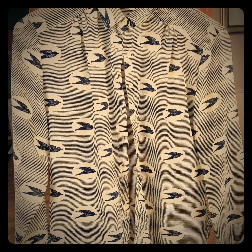 Vintage blouse with birds in flight